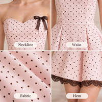 Mini-robe personnalisée pour femme, tissée, à pois, sans bretelles, avec nœud décoratif, bordure en dentelle, plissée, coupe ajustée et évasée