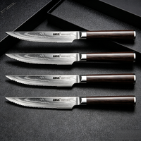 AMSZL Ensemble de 4 couteaux à steak personnalisés en acier inoxydable japonais à haute teneur en carbone avec manche en bois pakka Boîte-cadeau incluse
