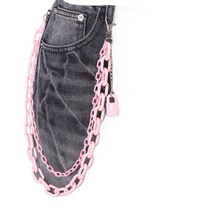 yueli Pink Double Layer Acrylic Waist Chain With <b>Padlock</b> Hip Hop Fashion Pants Chain Casual Style - Product Image 5