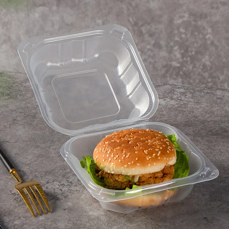 Microwave food takeaway PP 6"x6" burger boxes to go boxes restaurant disposable clear plastic food container with lid