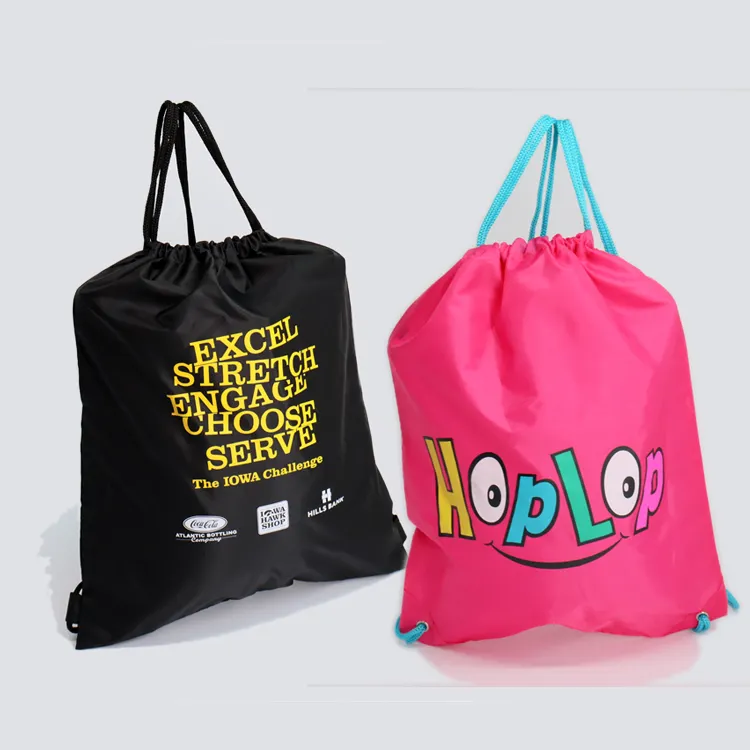 Stampa personalizzata logo Low MOQ String bag coulisse zaino in Nylon borsa con coulisse poliestere con cordoncini di cotone