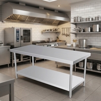 Plan de travail de cuisine à 2 niveaux en acier inoxydable, résistant à la rouille, facile à nettoyer, poste de travail de cuisine