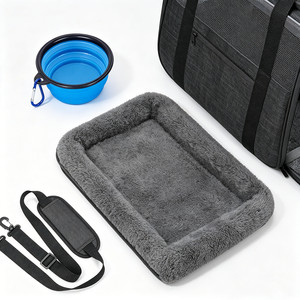 Sac de transport pour animaux de compagnie, sac de transport souple pour chat et chien, sac de voyage respirant en maille avec coussin amovible, sangle réglable et bol - Product Image 2