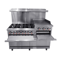 Vansenk Cuisinière à gaz commerciale 6 brûleurs avec plaque de cuisson manuelle surélevée de 24 pouces et gril, en acier inoxydable, garantie 1 an