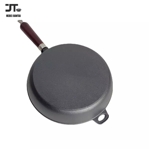 Sartén Redonda Precurada, Sartén Profunda con Mango Largo de Madera, Juego de Utensilios de Cocina Caseros, Hierro Fundido, Minimalista, Sostenible - Product Image 5