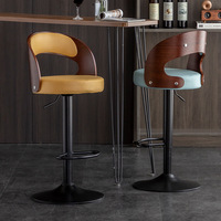 Kursi Bar Tinggi Gaya Nordic, Furnitur Meja Bar, Logam Emas, Sandaran Kayu, Mewah, Kulit, Modern, Kursi Tinggi untuk Meja Bar