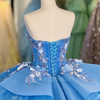 Robes de bal Quinceañera Jancember 6865 populaires, bleues, avec décolleté cœur, baleines et fleurs appliquées