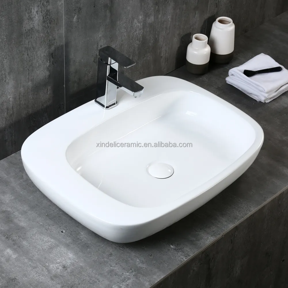 Factory Wholesale Above Counter Basin Large Rectangular White Bathroom Wash Basin Ceramic Washbasin