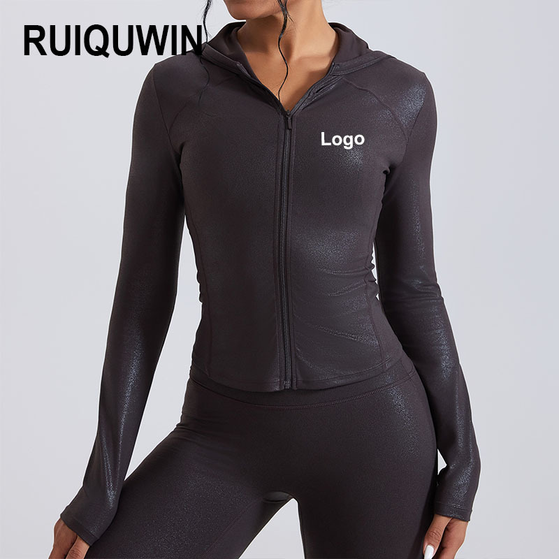 RUIQUWIN High Quality Women's Slim Fit Outdoor Jackets Zipper Hooded Long Sleeve Moisture Wicking Fitness Pilates Yoga Top