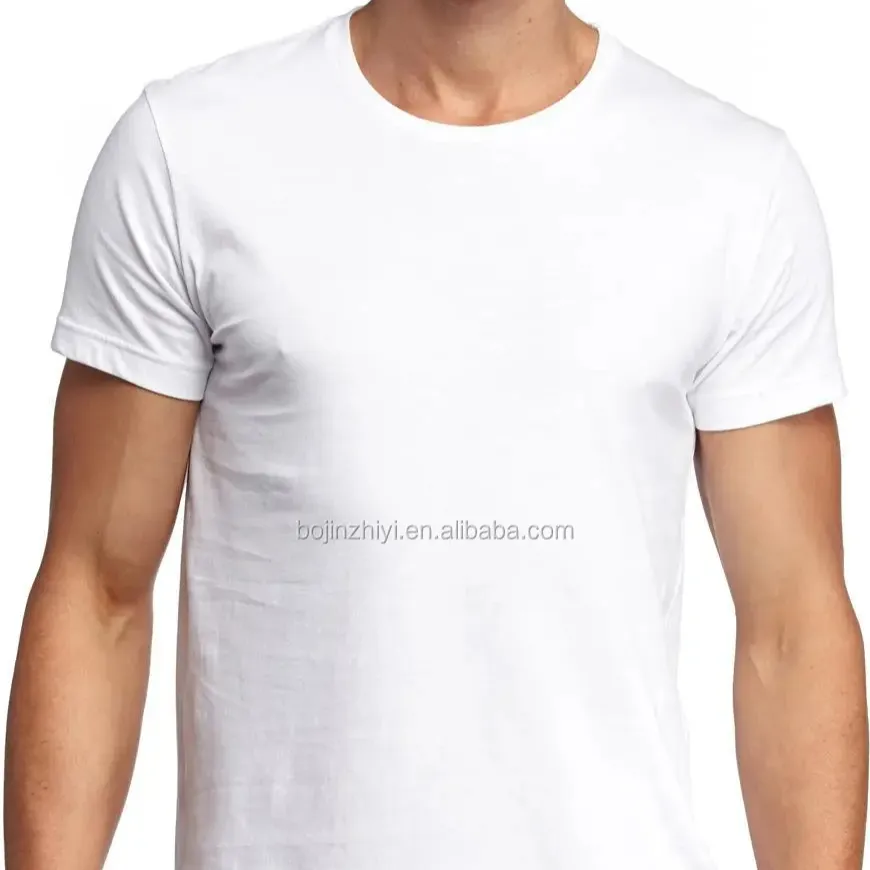 Plain white t-shirts de algodão feito sob encomenda do algodão única camisa o pescoço tshirt