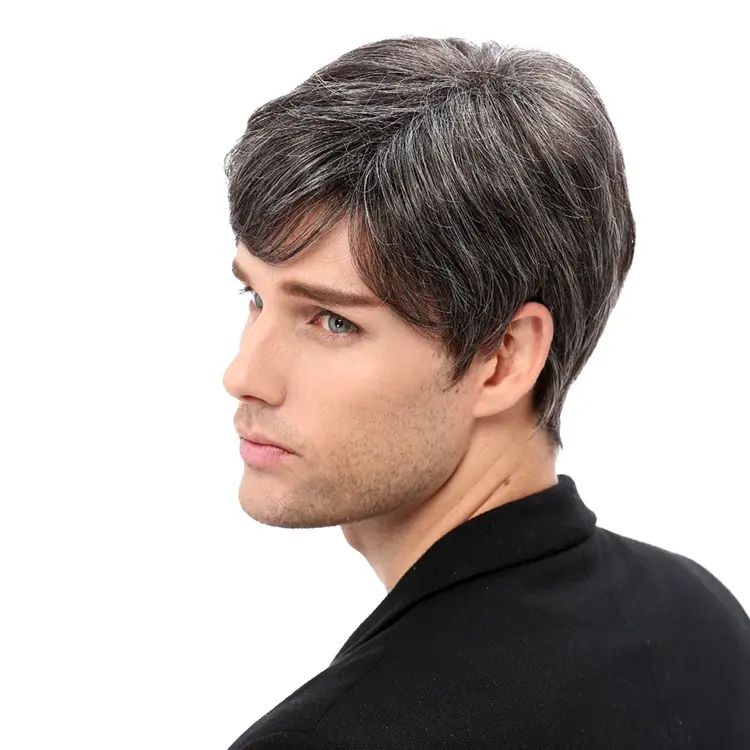 XISHIXIUBRAND kısa Glam gri İnsan saç erkekler peruk erkek gri yakışıklı peruk erkek