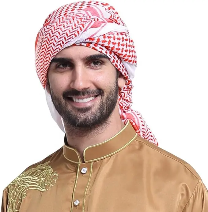 Muslimische Männer Red Arab Large Square Printing Polyester Kopftuch Baumwolle Kopftuch Muslim Men Schal