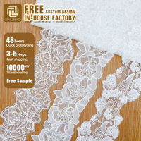 Rouleau de tissu en dentelle brodée blanche en gros, dentelle florale pour robe de mariée, garniture de vêtements, artisanat pour bébés