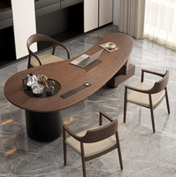 Bureau de direction pour le télétravail avec table à thé intégrée, design incurvé, en bois massif, multifonctionnel, écologique, haut de gamme, nouveau modèle 2026