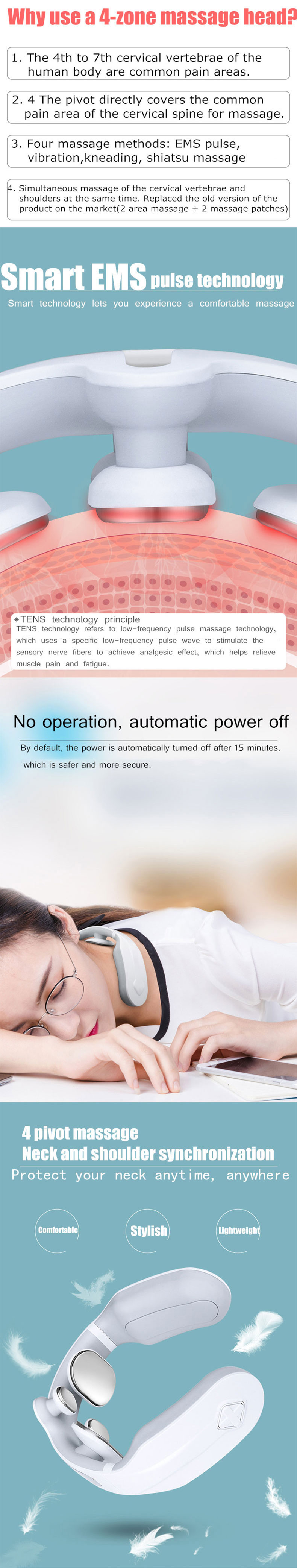 New Rechargeable U Shaped Tens Car wireless Folding Cervical Neck Pain Muscle Lifting Belt Pillow Stretcher Equipment Massager