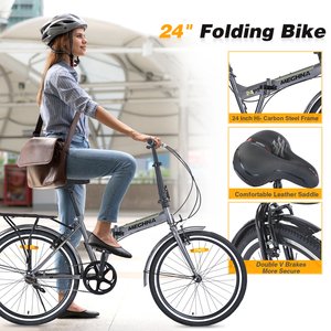 Bicicleta Plegable de 24 Pulgadas para Adultos, Cuadro de Acero, Frenos V Dobles, 220 Libras, con <span class=keywords><strong>Guardabarros</strong></span>, Bicicleta Urbana Compacta y Portátil, en Existencia en EE. UU. - Product Image 3