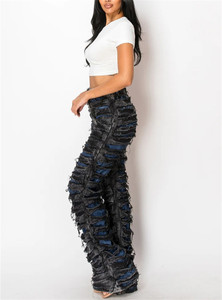 2025 pantaloni in Denim strappati a vita alta da donna pantaloni in Denim a righe a vita alta da donna pantaloni leggeri Patchwork Slim - Product Image 4