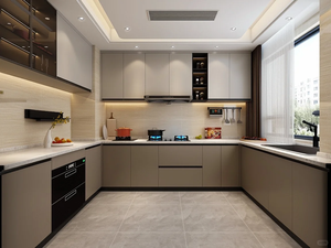 Set di Mobili da Cucina a U Personalizzati con <span class=keywords><strong>Mobile</strong></span> per <span class=keywords><strong>Forno</strong></span> Integrato e Mensole Aperte Illuminate a LED per Organizzazione e Stoccaggio, Armadietti Impermeabili - Product Image 3