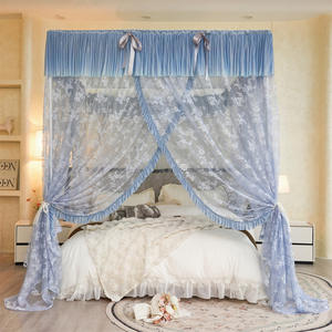 มุ้งกันยุงแบบตั้งพื้นลายลูกไม้สไตล์เจ้าหญิง ผ้าแจ็คการ์ด สำหรับใช้ในบ้าน สามประตู พร้อมเสา<span class=keywords><strong>ภายนอก</strong></span> ป้องกันฝุ่นแบบพระราชวัง - Product Image 3