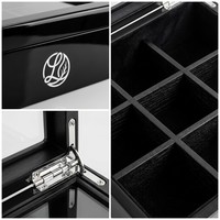 Coffret à thé professionnel Landy à 9 compartiments en bois, noir brillant avec fenêtre gravée, boîte de rangement pour hôtel, restaurant, usine