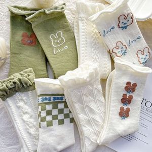 <b>White</b> <b>Lace</b> Mid Calf Socks Women Thermo Japanese Style Green Long Socks Autumn Winter Fashion - Product Image 3