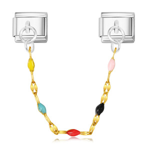 Pulsera Modular Italiana con Doble Colgante de Cuentas Coloridas, Gancho de Acero Inoxidable, Accesorio Elástico para DIY - Product Image 3