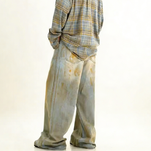 <span class=keywords><strong>Jean</strong></span> pour <span class=keywords><strong>homme</strong></span> <span class=keywords><strong>en</strong></span> denim vintage 100% coton de haute qualité, coupe ample à jambe large, imprimé effet boue sale - Product Image 2