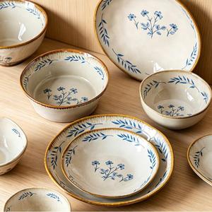 Classic Reactive Glaze Bowl Ceramic Nature Hand-Painted Dish <b>Set</b> Stoneware <b>Dinnerware</b> <b>Set</b> Round Salad Bowl Ramen Bowl Tableware - Product Image 3