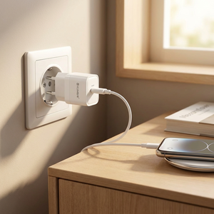 Chargeur mural rapide USB-C PD Kumishi GaN 20W, design compact - Product Image 2