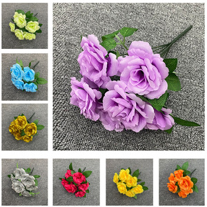 Bouquet de 7 roses artificielles en soie de 31 cm pour décoration de mariage et décoration intérieure - Product Image 5