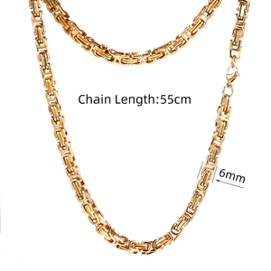 Hot Sale Fashion Unisex Necklace Bracelet Set Stainless Steel Byzantine <b>Chain</b> Set Hip Hop PVD Gold Plated - Product Image 4