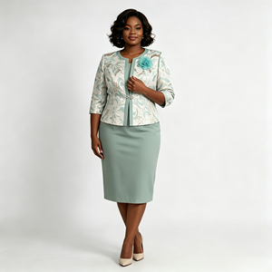 Ensemble de tenue élégante pour femmes grandes tailles, style décontracté, pour l'église ou le bureau, comprenant une robe crayon fendue et une veste imprimée - Product Image 6