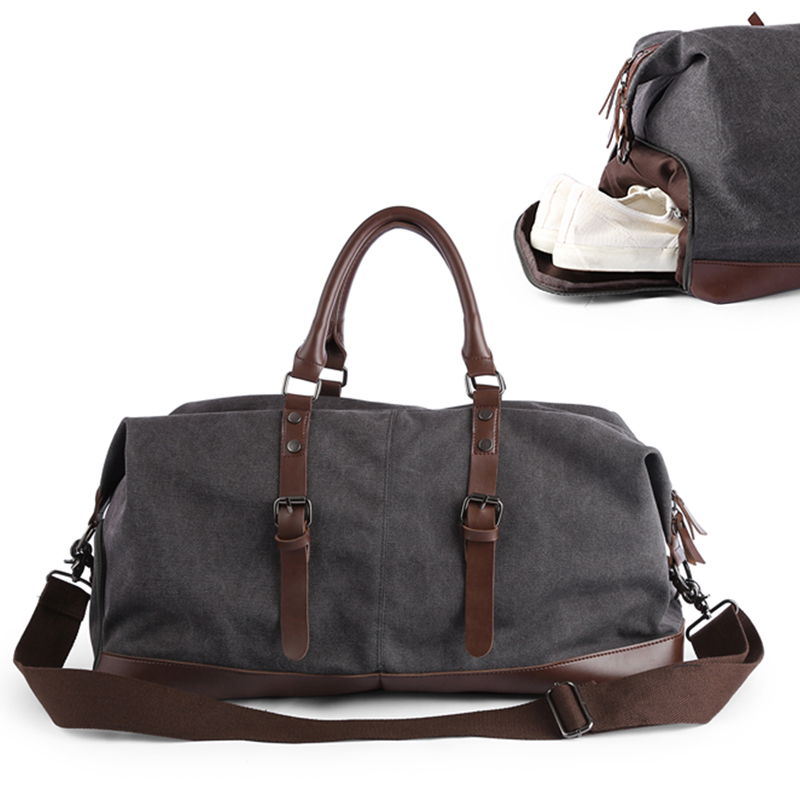 Carry on Travel Bag Unisex Sport Travel Bags Luggage Custom PU Leather Canvas Travel Bag With Shoe Compartment
