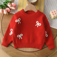 Pull tricoté pour bébé fille, hauts à manches longues avec nœud, collection Noël, pour enfants de 1 à 6 ans, vente en gros hiver