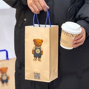 Sacs à café en papier kraft biodégradable écologiques avec logo personnalisé, à emporter, avec poignées plates, pour café, lait, thé, boulangerie - Product Image 2