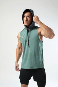 Gilet personnalisé d'été pour homme, hauts athlétiques sans manches, gilet de sport à séchage rapide, anti-transpiration, gilet d'entraînement à capuche - Product Image 5