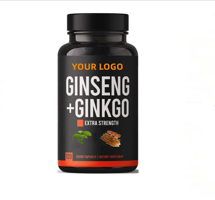 OEM kapsul suplemen Ginseng Panax merah dengan Ginkgo Biloba untuk pria dan wanita meningkatkan memori & konsentrasi