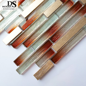 Orange Laminate Glass Mix Metal Mosaic Use for Wall Backsplash and TV <strong>Background</strong> and Bath Room Wall - Product Image 2