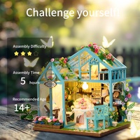 IIECREATE DIY Puzzle 3D en bois, mini maison de fleurs, kit de meubles, modèle éducatif lumineux à assembler, unisexe