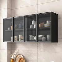 Armoire murale en panneaux de particules avec porte en verre, rangement suspendu pour cuisine, salle de bain, salle à manger