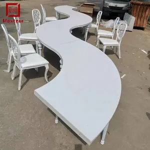 Factory royal Event decoration White MDF moon section gold Stainless Steel Wedding Table