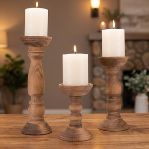 Porte-bougie rustique en bois naturel, fait main, écologique, en forme de colonne - Product Image 2