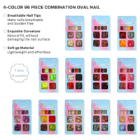 96 faux ongles elliptiques en gel ABS couleur unie, couverture complète, 4 couleurs, 24 pièces, 12 tailles, pré-conçus, minimalistes, réutilisables