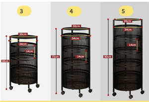 Prix usine <span class=keywords><strong>2</strong></span>/3/4/5 niveaux chariot à roulettes rond multifonctionnel pour cuisine fruits légumes étagère rotative avec panier en maille - Product Image 6