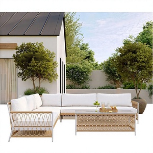 Set <span class=keywords><strong>Divano</strong></span> Sezionale da Esterno Moderno <span class=keywords><strong>a</strong></span> L con Cuscini Bianchi Intrecciati in Corda, Impermeabile, per Balcone, Terrazza, Villa, con Telaio in Alluminio - Product Image 5