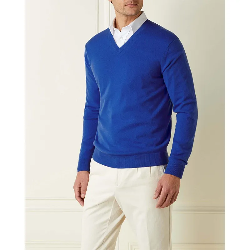 Hot Selling 2020 Dark Blue V-Neck Casual Men Luxury Colorful Cashmere Sweaters For Men