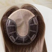 Huiruhair Perruques en dentelle de luxe européennes à base de cheveux humains vierges blonds doux à brins fins, avec dessus en soie, 6 pouces, courtes, avec frange Remy, transparentes