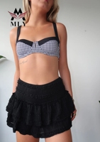 Ensemble de maillot de bain trois pièces pour femme MLY, maillot de bain respirant avec shorty, couture de culotte, jupe courte tendance printemps