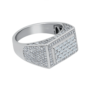<b>Iced</b> Style 925 Sterling Silver Moissanite <b>Ring</b> with Brilliant Pave Stone Detailing Unisex Fashion Statement Accessory - Product Image 2