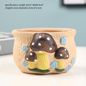 Pot de fleurs en céramique brûlée à la main, motif <span class=keywords><strong>champignon</strong></span> mignon, avec trous, pot ovale pour plantes succulentes, plante en pot - Product Image 5
